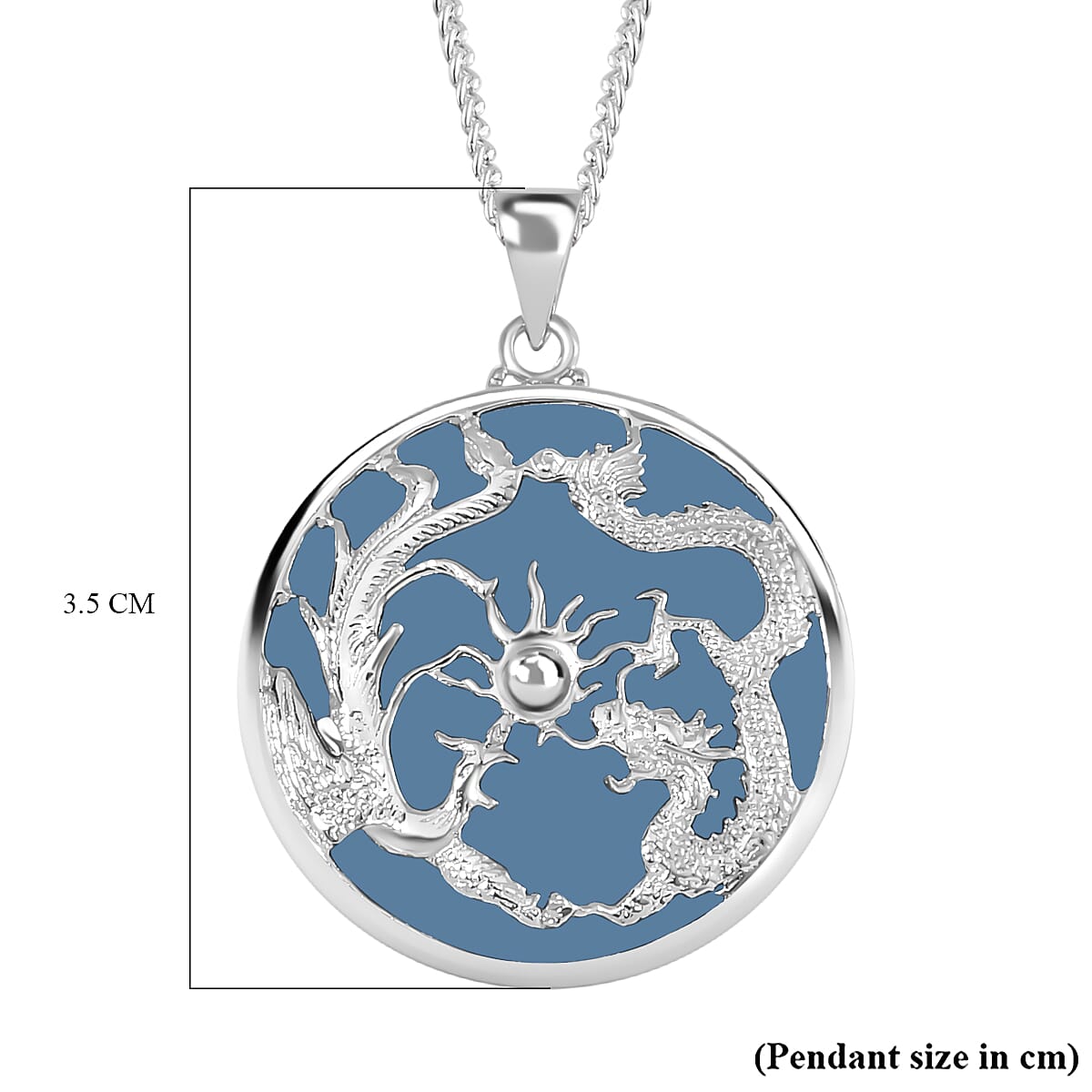 Blue Jade Pendant with Chain (Size 20) in Platinum Overlay and rhodium Sterling Silver  Wt. 5.2 Gms  19.000  Ct.