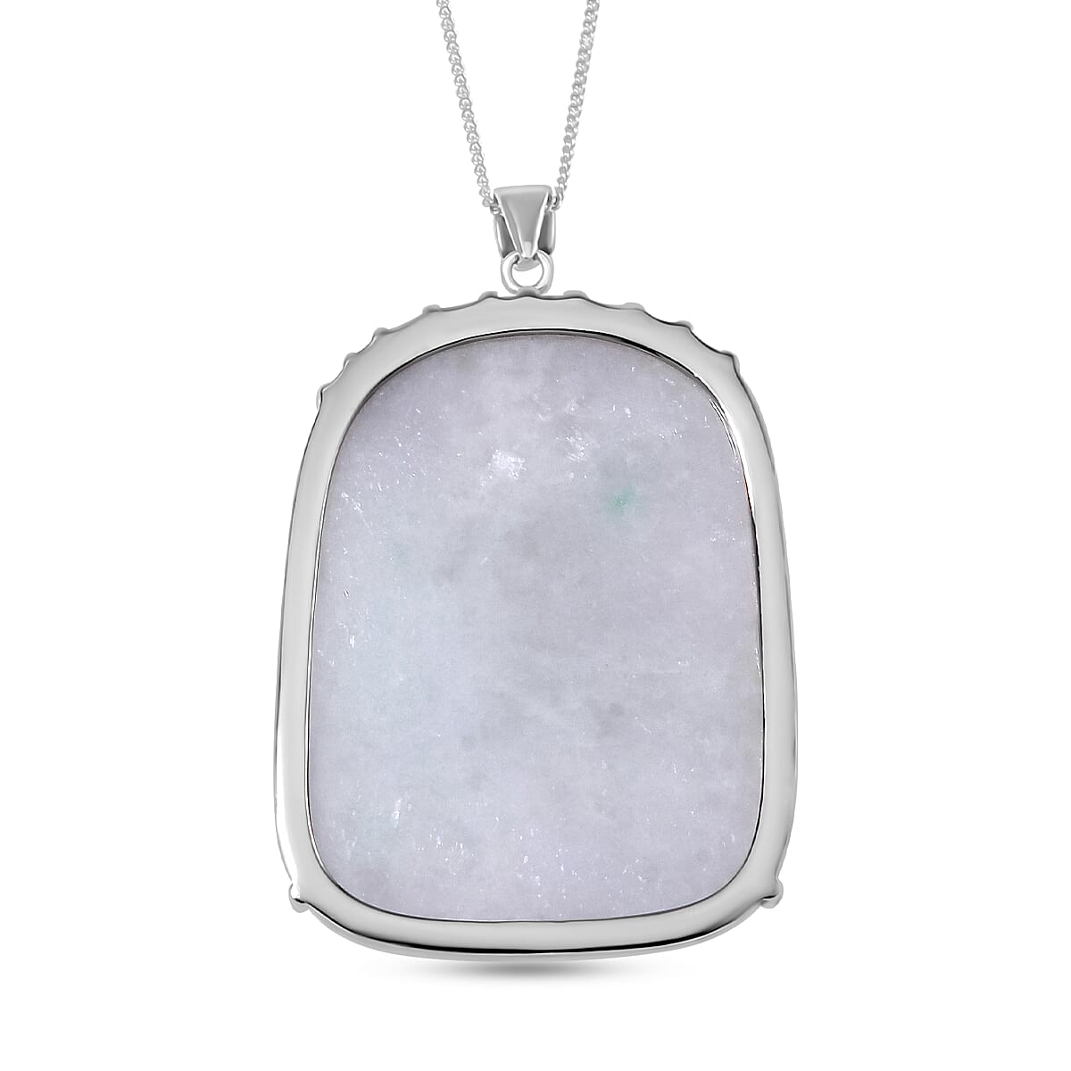 Extremely Rare Find - Carved Natural White Jadeite Jade Pendant with Chain (Size 20) in Platinum OverlaySterling Silver 80.00 Ct.