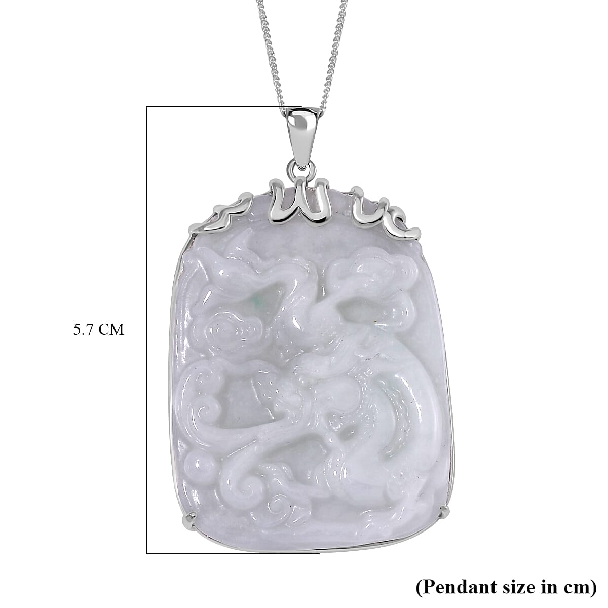 Extremely Rare Find - Carved Natural White Jadeite Jade Pendant with Chain (Size 20) in Platinum OverlaySterling Silver 80.00 Ct.