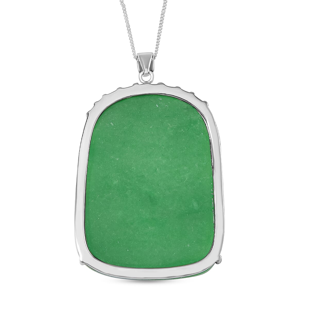Extremely Rare Find- Carved Green Jade Pendant with Chain (Size 20) in Platinum Overlay Sterling Silver 80.00 Ct.