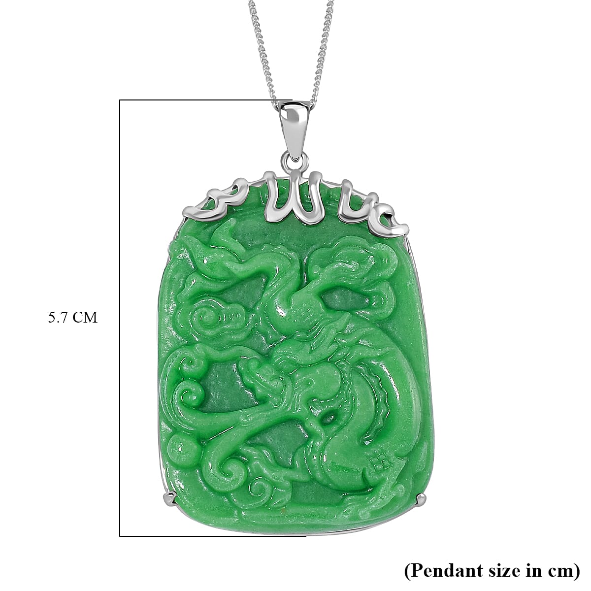 Extremely Rare Find- Carved Green Jade Pendant with Chain (Size 20) in Platinum Overlay Sterling Silver 80.00 Ct.