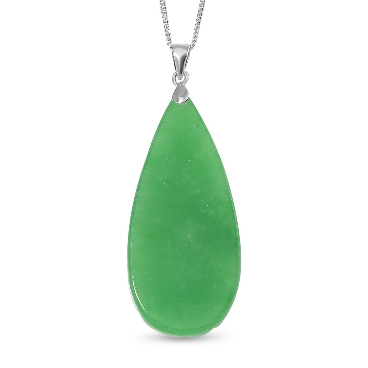  Carved Green Jade Pendant with Chain (Size 20) in Platinum and Rhodium Overlay Sterling Silver