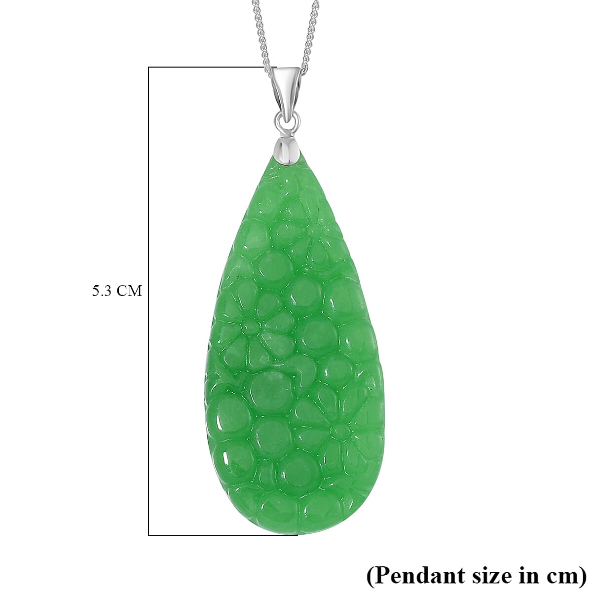  Carved Green Jade Pendant with Chain (Size 20) in Platinum and Rhodium Overlay Sterling Silver