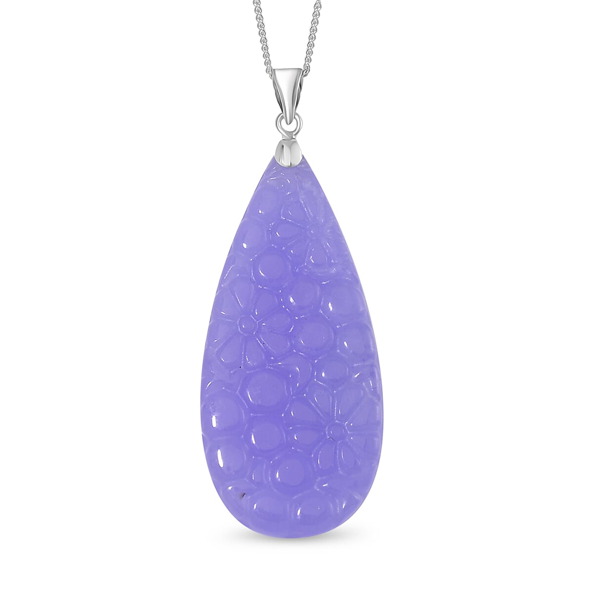 Purple Jade Pendant with Chain (Size 20) in Platinum Overlay and rhodium Sterling Silver  75.000  Ct.