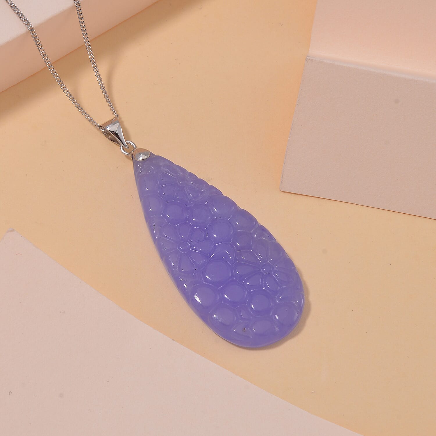 Purple Jade Pendant with Chain (Size 20) in Platinum Overlay and rhodium Sterling Silver  75.000  Ct.
