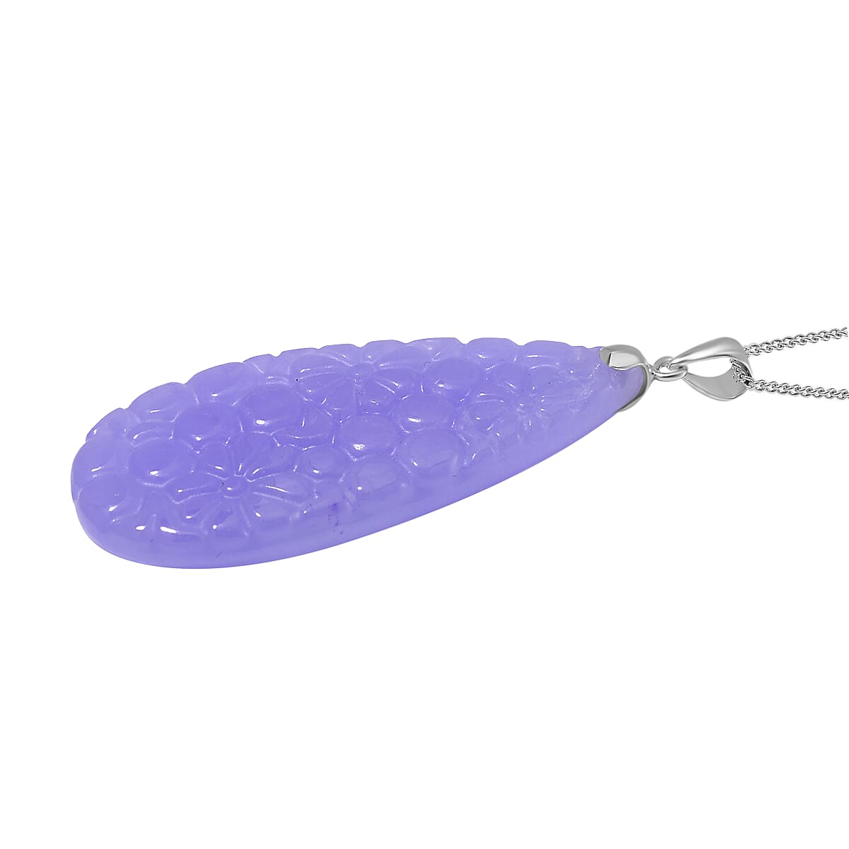 Purple Jade Pendant with Chain (Size 20) in Platinum Overlay and rhodium Sterling Silver  75.000  Ct.