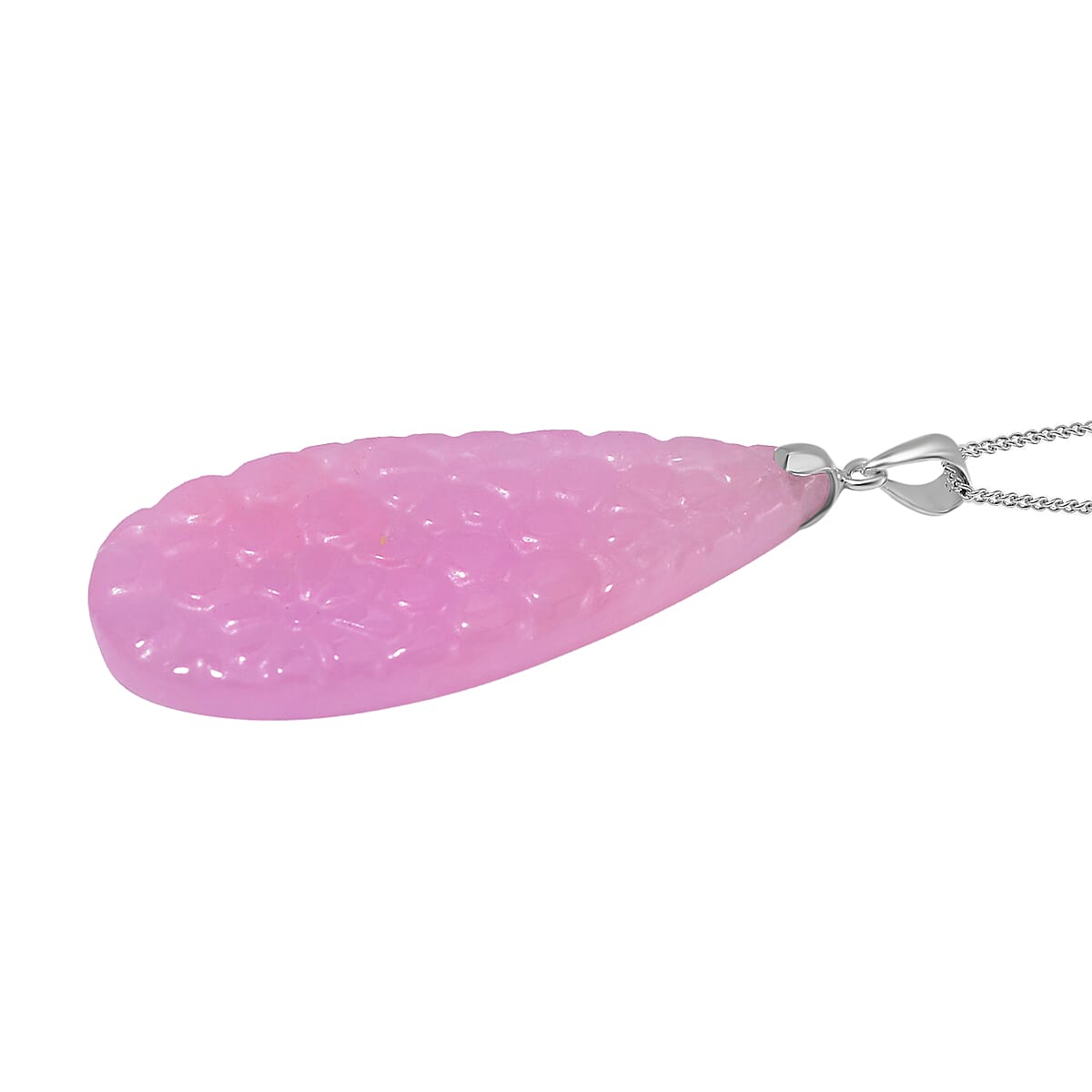 Pink Jade Pendant with Chain (Size 20) in Platinum Overlay and rhodium Sterling Silver  75.000  Ct.
