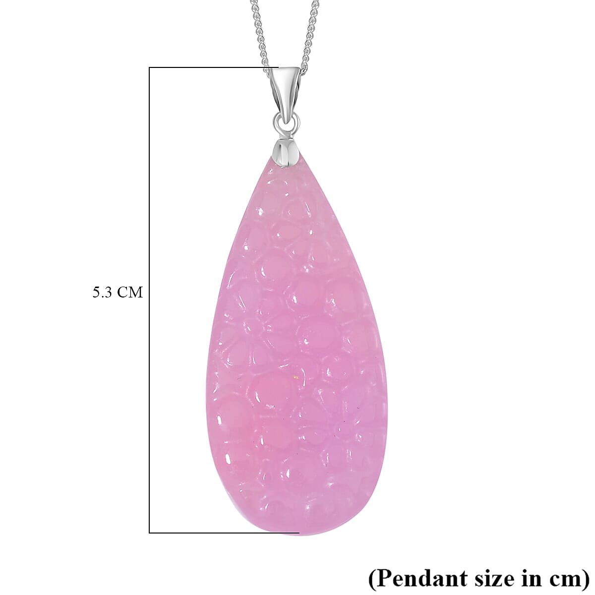 Pink Jade Pendant with Chain (Size 20) in Platinum Overlay and rhodium Sterling Silver  75.000  Ct.