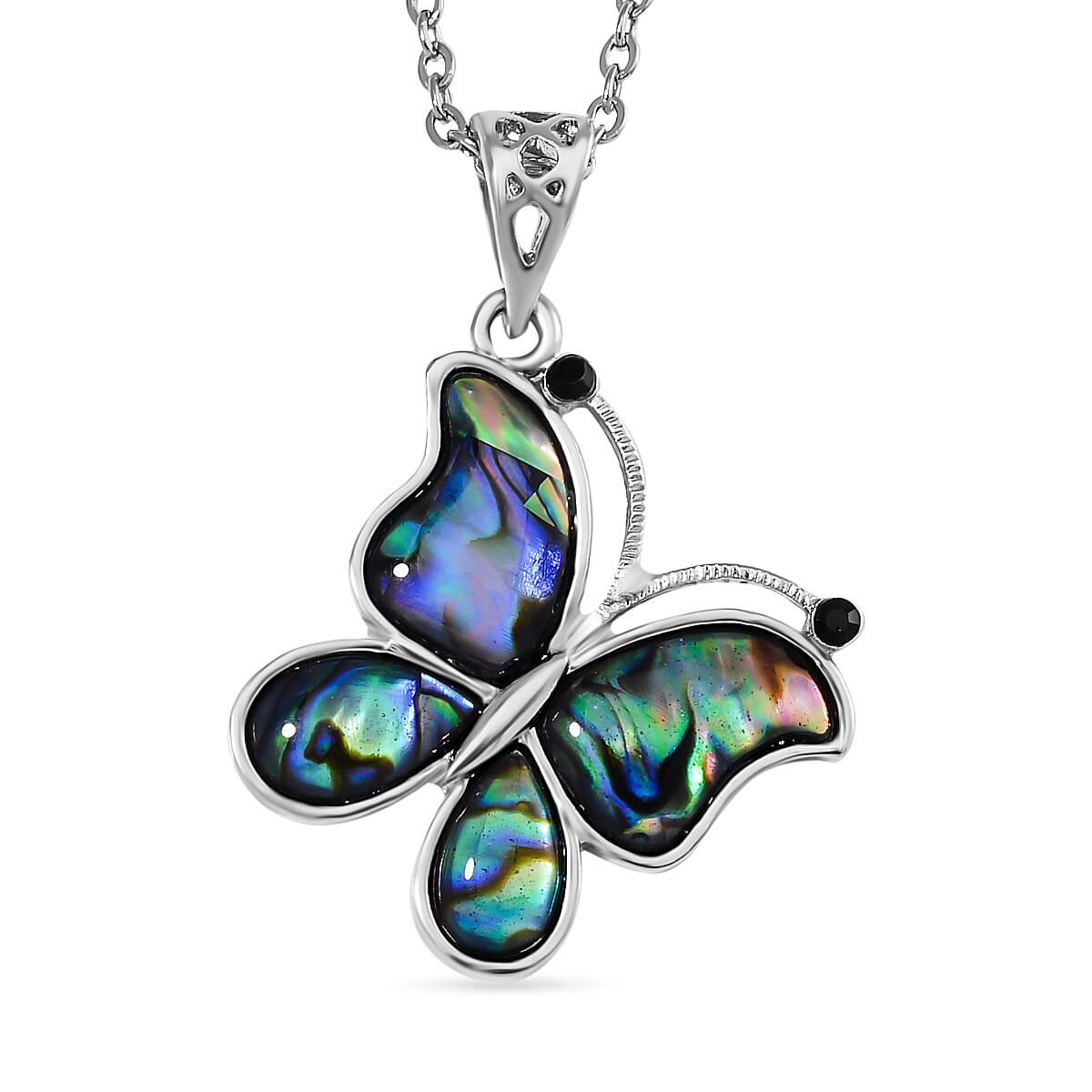 Abalone Shell & Black Austrian Crystal Pendant with Chain (Size 20)