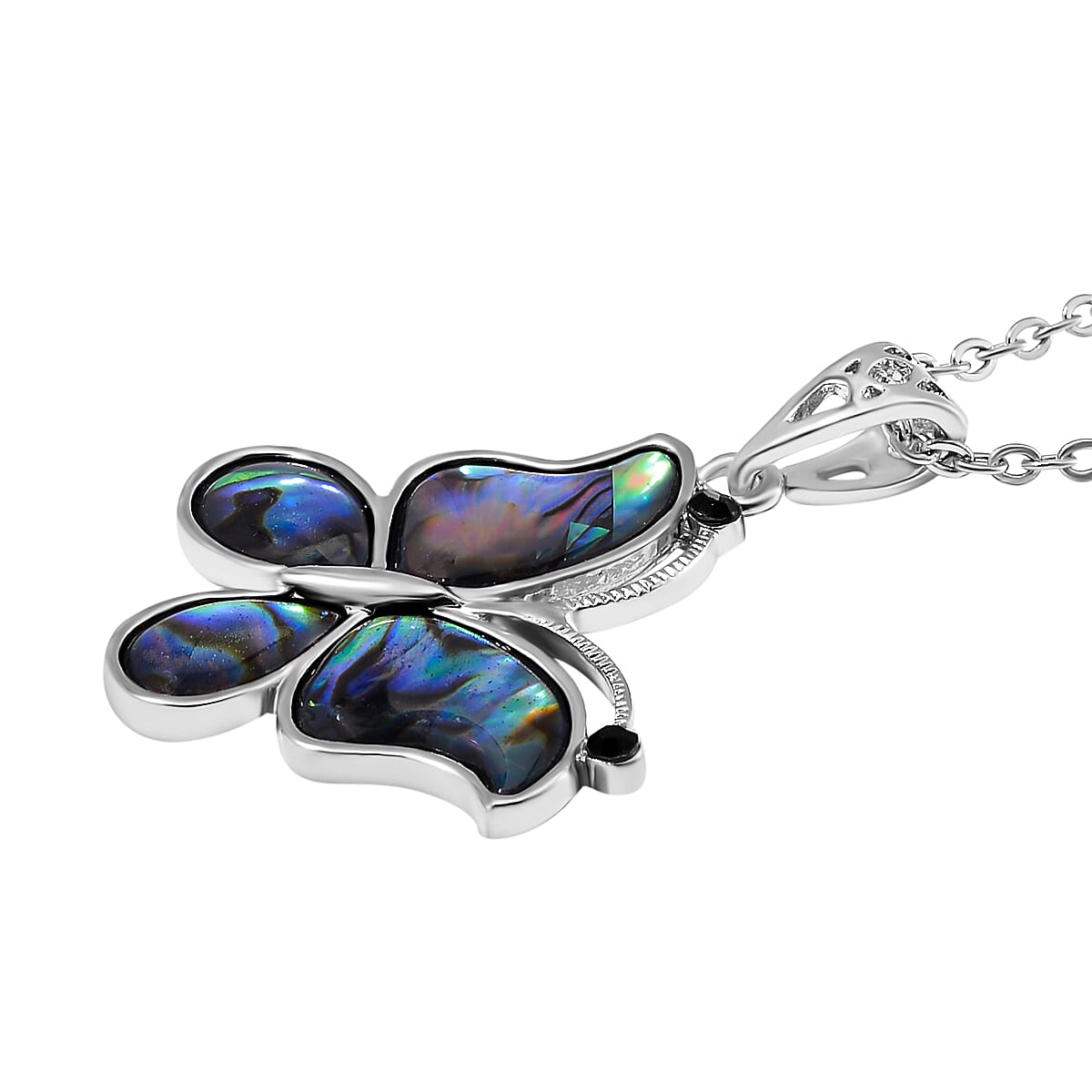 Abalone Shell & Black Austrian Crystal Pendant with Chain (Size 20)