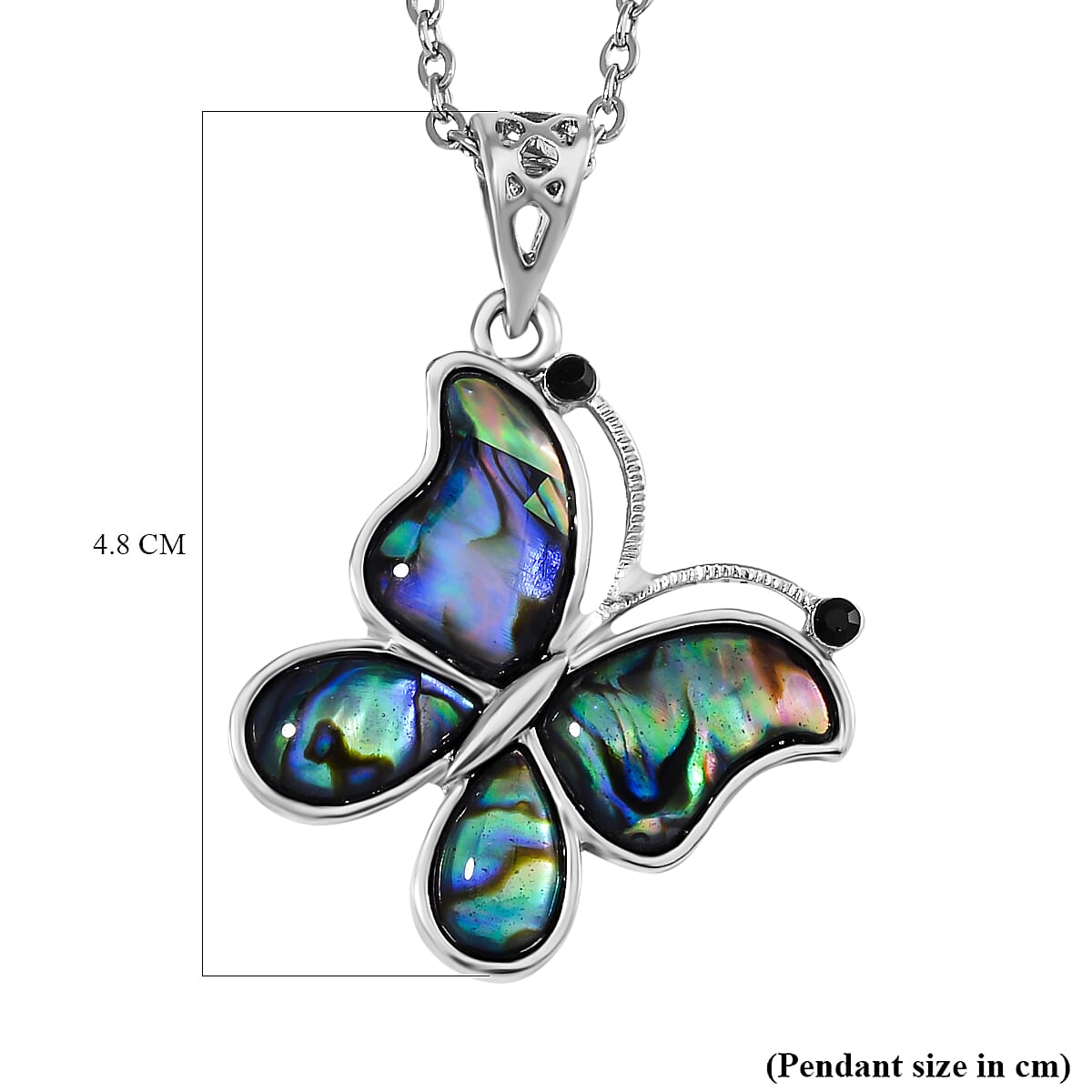 Abalone Shell & Black Austrian Crystal Pendant with Chain (Size 20)