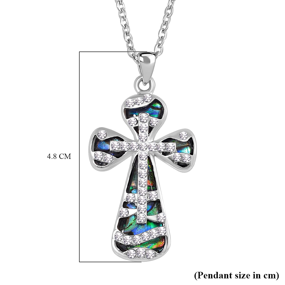 Abalone Shell & White Austrian Crystal Pendant with Chain (Size 20)