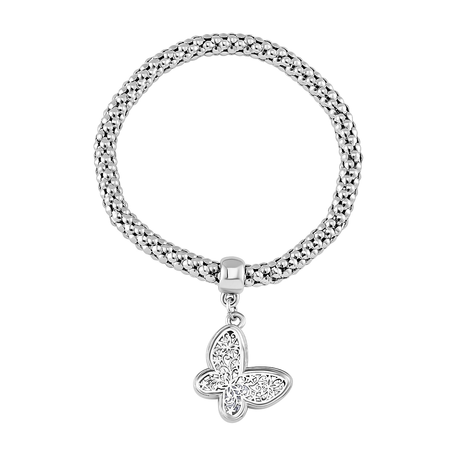 Set of 3 -  White Austrian Crystal Butterfly Charms Bracelet (Size 7.5)