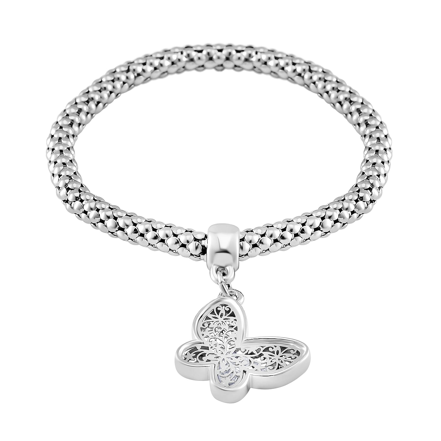Set of 3 -  White Austrian Crystal Butterfly Charms Bracelet (Size 7.5)