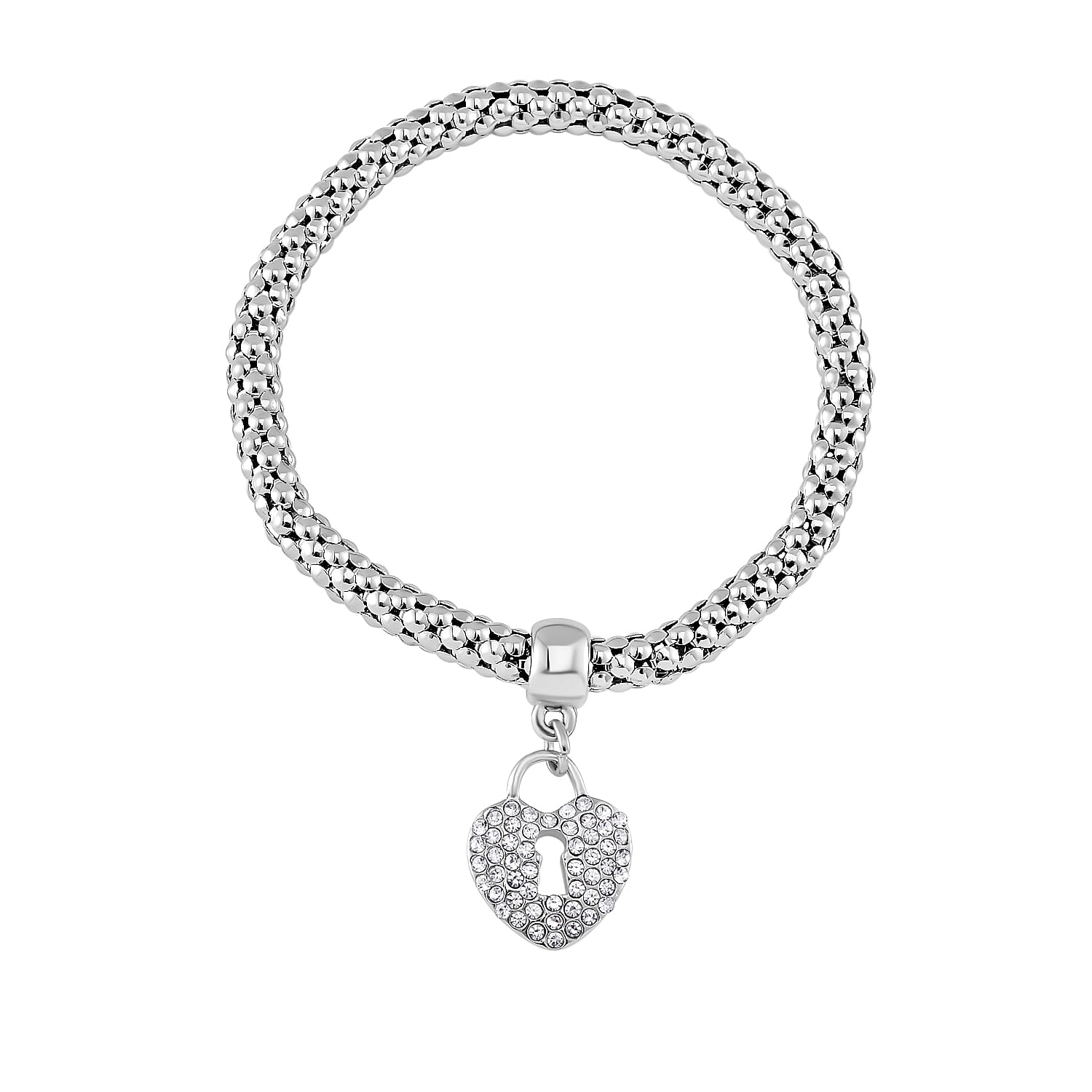 Set of 3 -  White Austrian Lock Crystal Lock Charms Bracelet (Size 7.5)