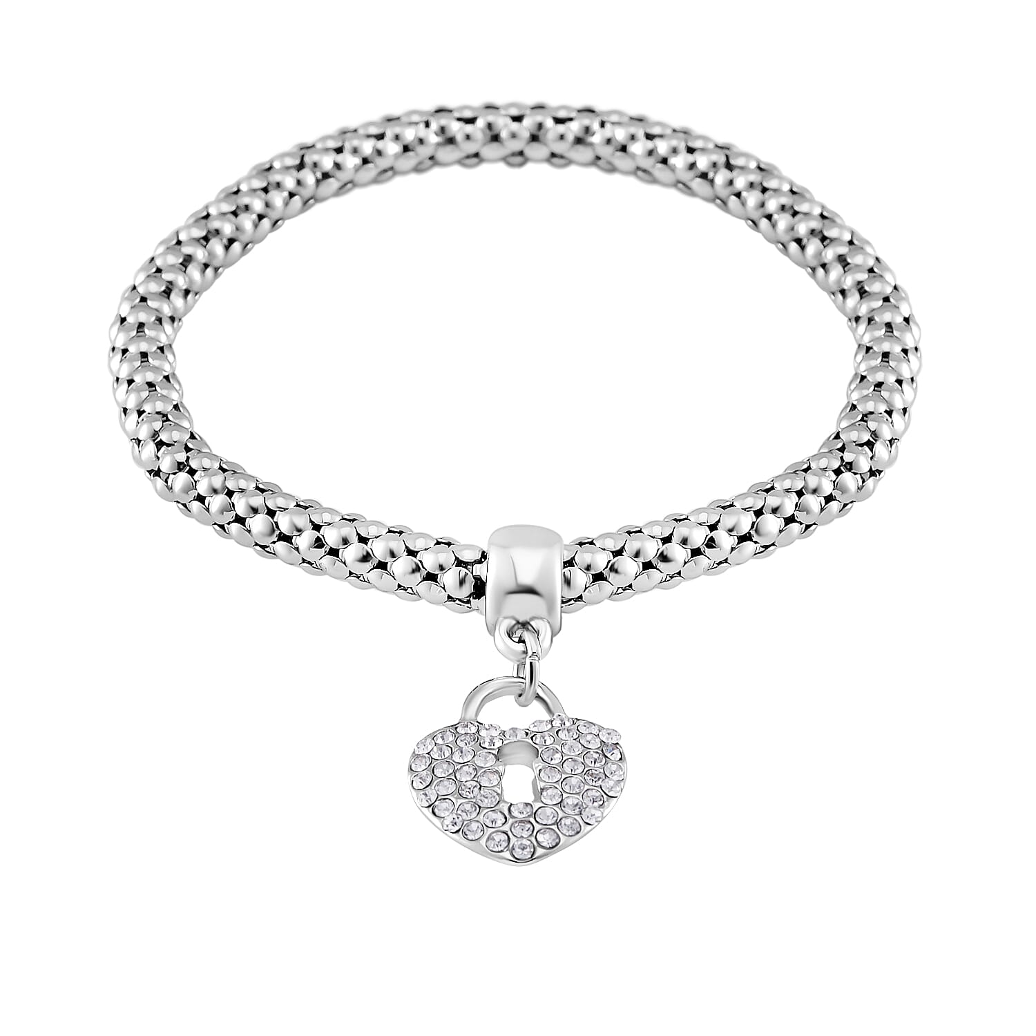 Set of 3 -  White Austrian Lock Crystal Lock Charms Bracelet (Size 7.5)