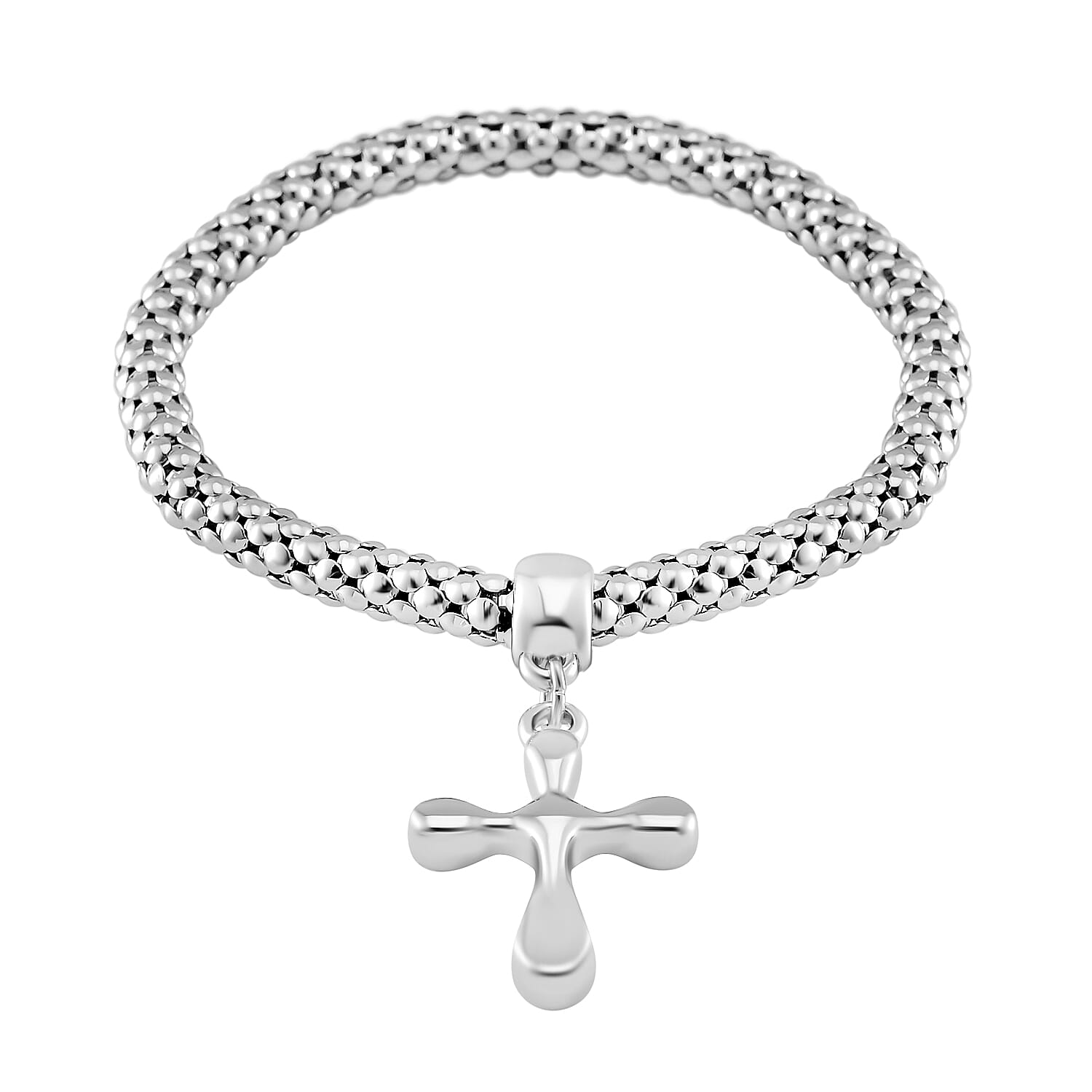Set of 3 - White Austrian Crystal Cross Charms Bracelet (Size 7.5)
