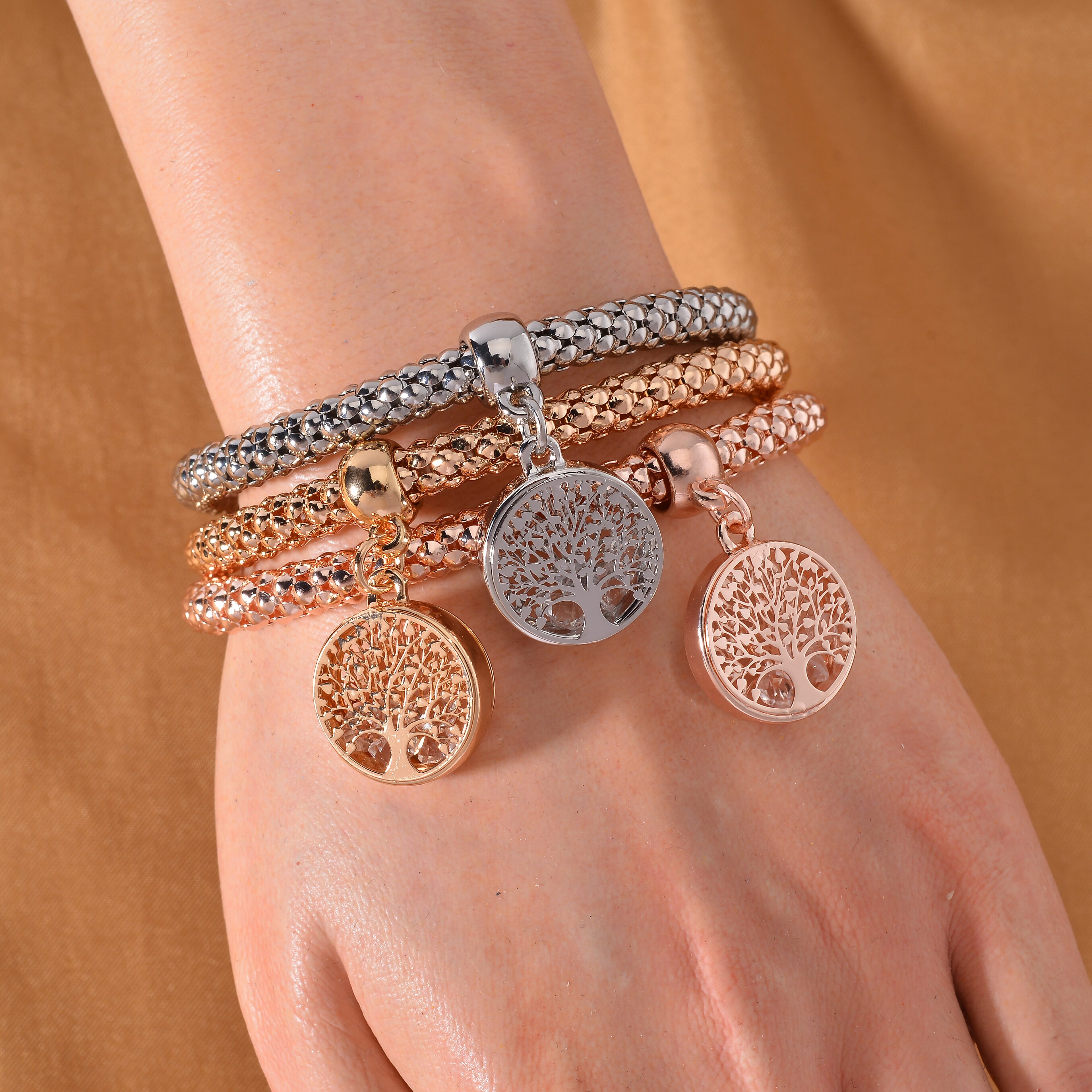 Set of 3 - White Austrian Tree Crystal Charms Bracelet (Size 7.5)