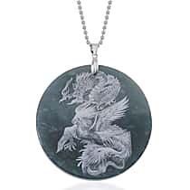 Exclusive Edition Natural Type A Olmec Jadeite Jade Dragon & Pheonix Pendant with Chain (Size 20) in Rhodium Overlay Sterling Silver 185.00 Ct