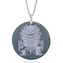 Exclusive Edition Natural Type A  Jadeite Jade Dragon & Pheonix Pendant with Chain (Size 20) in Rhodium Overlay Sterling Silver 185.00 Ct