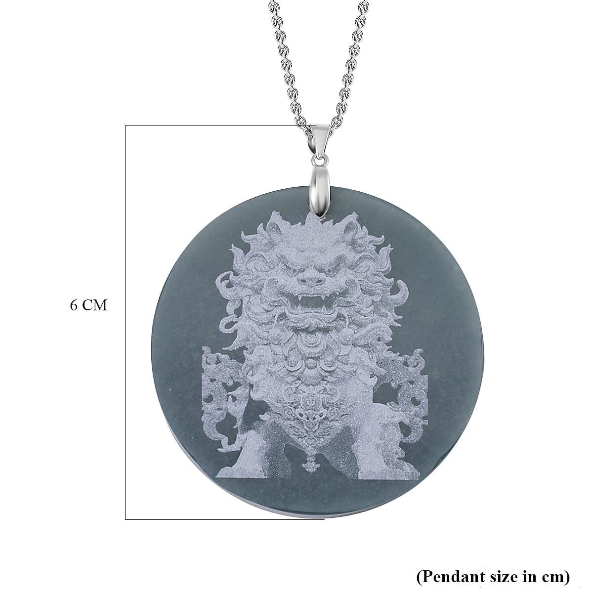 Natural Type A Olmec Jadeite Lion Pendant with Chain (Size 20) in Rhodium Overlay Sterling Silver 185 Ct.