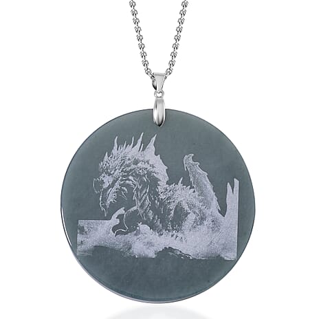 Natural Type A Jadeite Dragon Pendant with Chain (Size 20) in Rhodium Overlay Sterling Silver 185.00 Ct