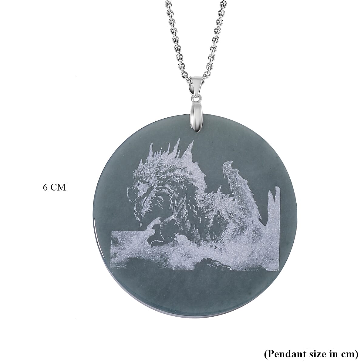 Natural Type A Jadeite Dragon Pendant with Chain (Size 20) in Rhodium Overlay Sterling Silver 185.00 Ct