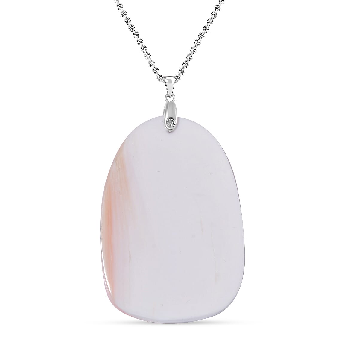 Pink Conch Shell Carved Garuda & Naga Pendant with Chain (Size 20) in Rhodium Overlay Sterling Silver 135.00 Ct