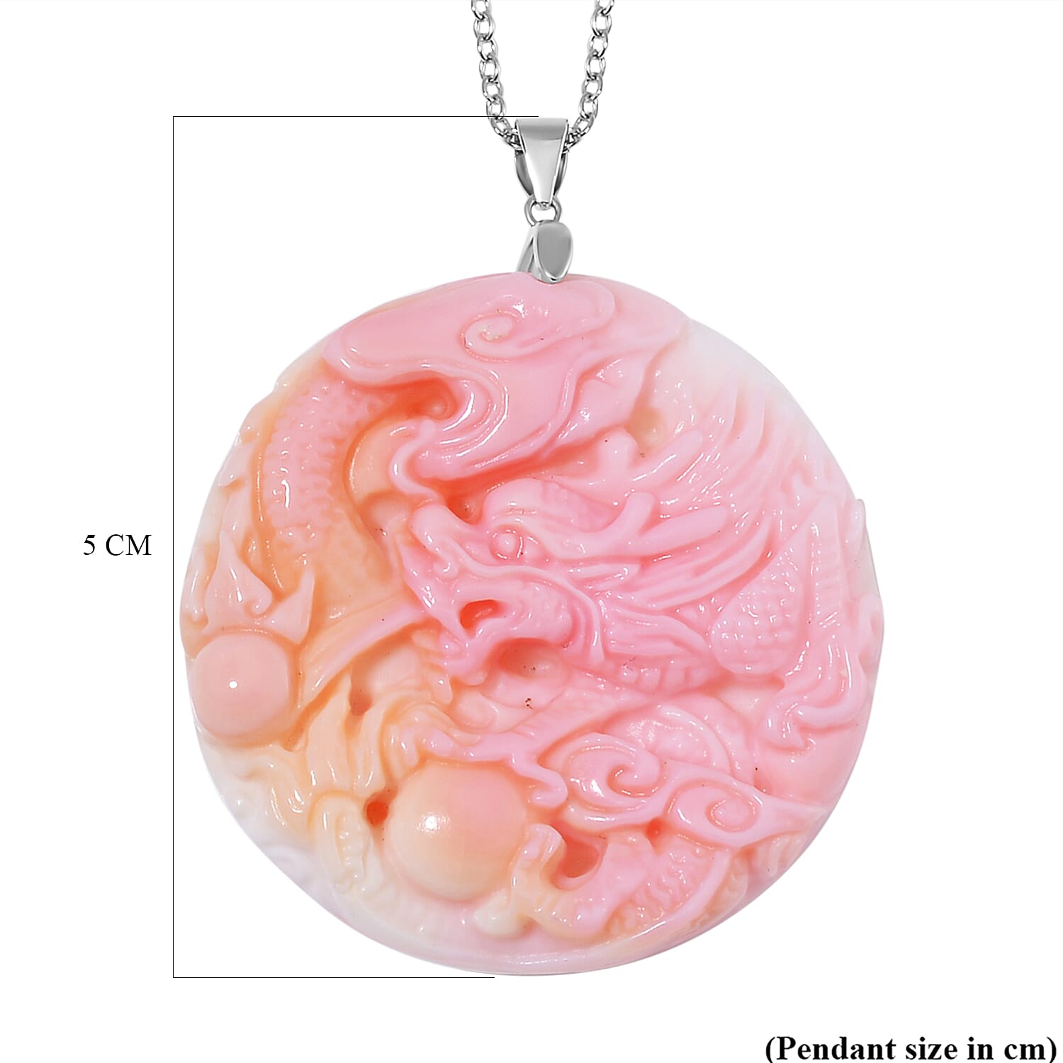 Pink Conch Shell Phoenix Pendant with Chain (Size 20) in Rhodium Sterling Silver 120.00 Ct.