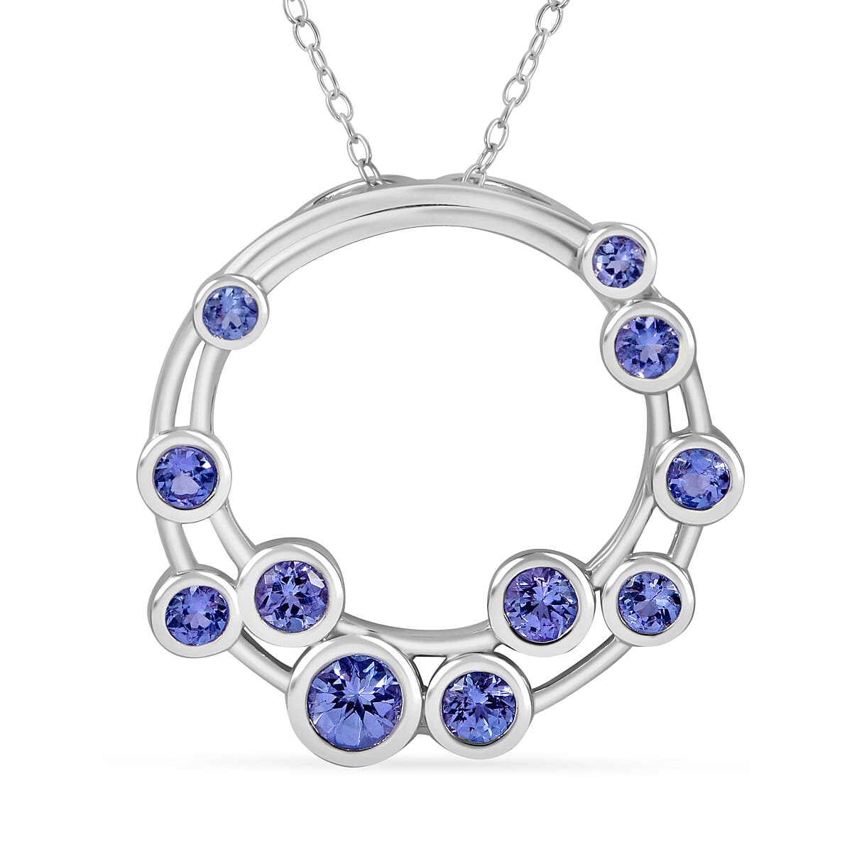 Red Carpet Collection - Premium Tanzanite Bubble Pendant With Chain (Size - 20) in Rhodium Overlay Sterling Silver 1.40 Ct.