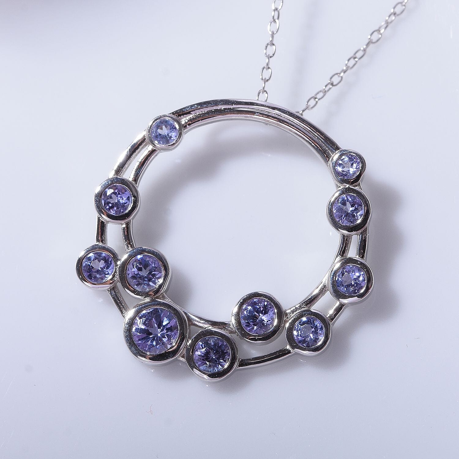 Red Carpet Collection - Premium Tanzanite Bubble Pendant With Chain (Size - 20) in Rhodium Overlay Sterling Silver 1.40 Ct.