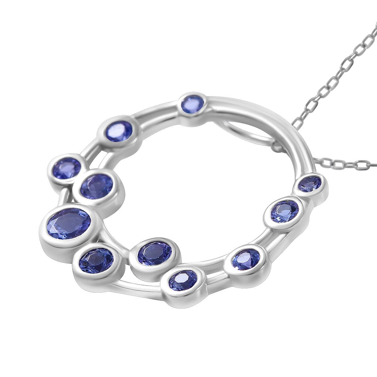 Red Carpet Collection - Premium Tanzanite Bubble Pendant With Chain (Size - 20) in Rhodium Overlay Sterling Silver 1.40 Ct.