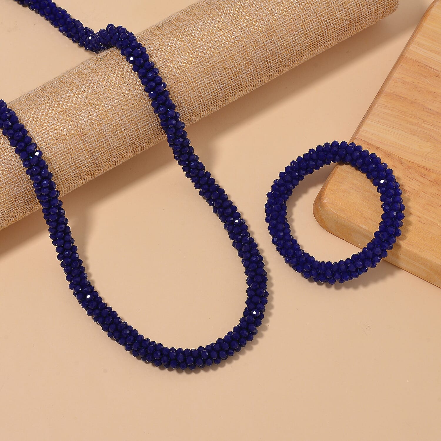 2 Piece Set -  Blue Austrian Crystal Necklace (Size 30) and Bracelet (Size 6.5-7)