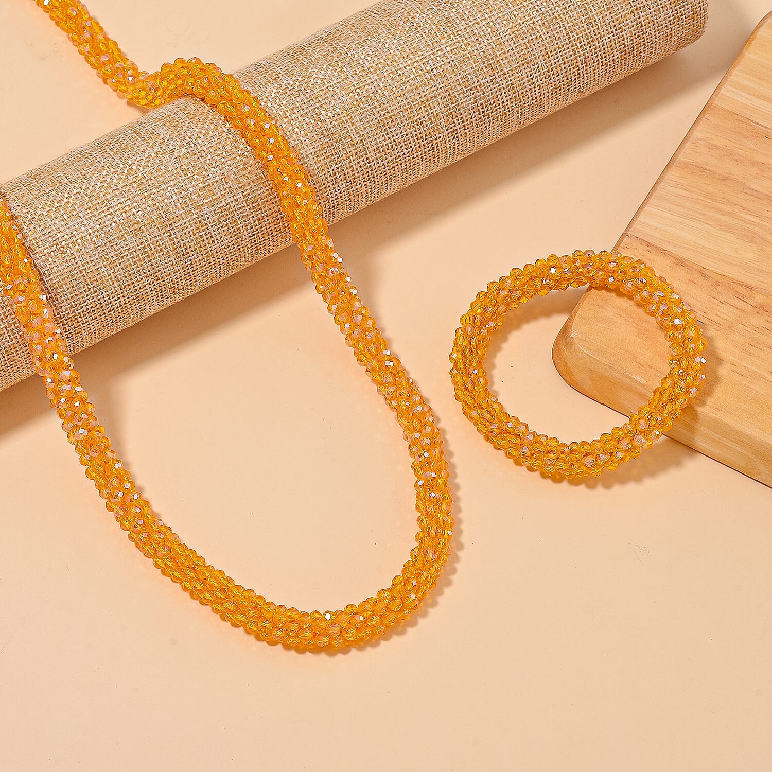 2 Piece Set -  Yellow Crystal Necklace and Bracelet