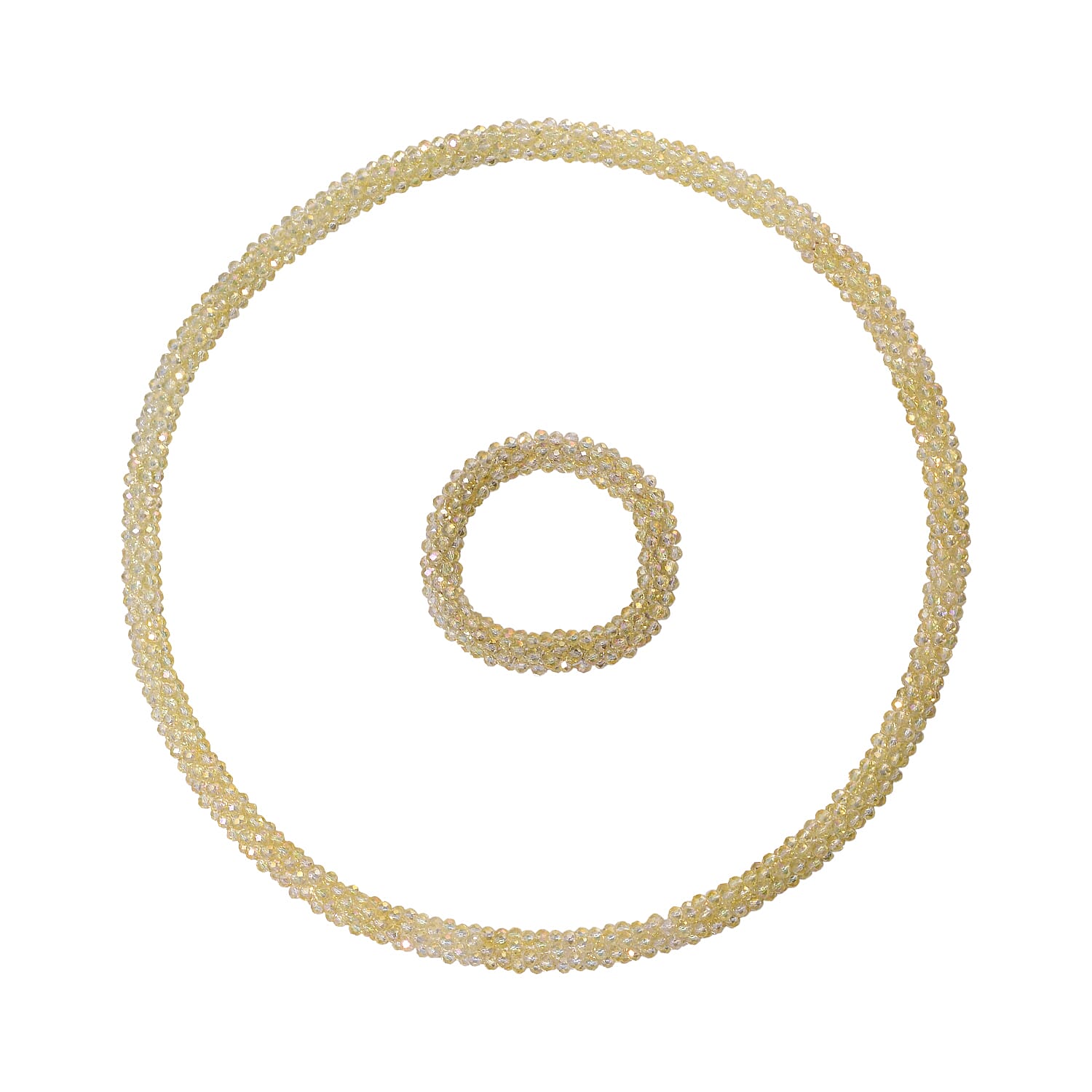 2 Piece Set - Yellow Crystal Stone Necklace and Stone Bracelet