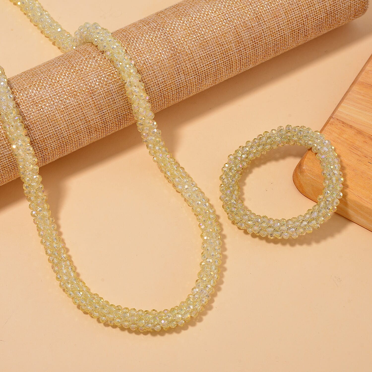 2 Piece Set - Yellow Crystal Stone Necklace and Stone Bracelet