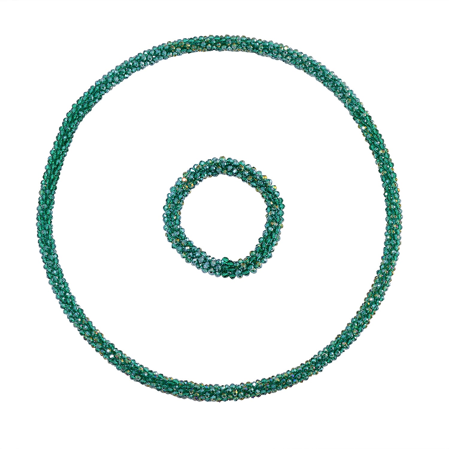 2 Piece Set - Green Austrian Crystal Stone Necklace (Size 30) and Bracelet (Size 6.5-7)
