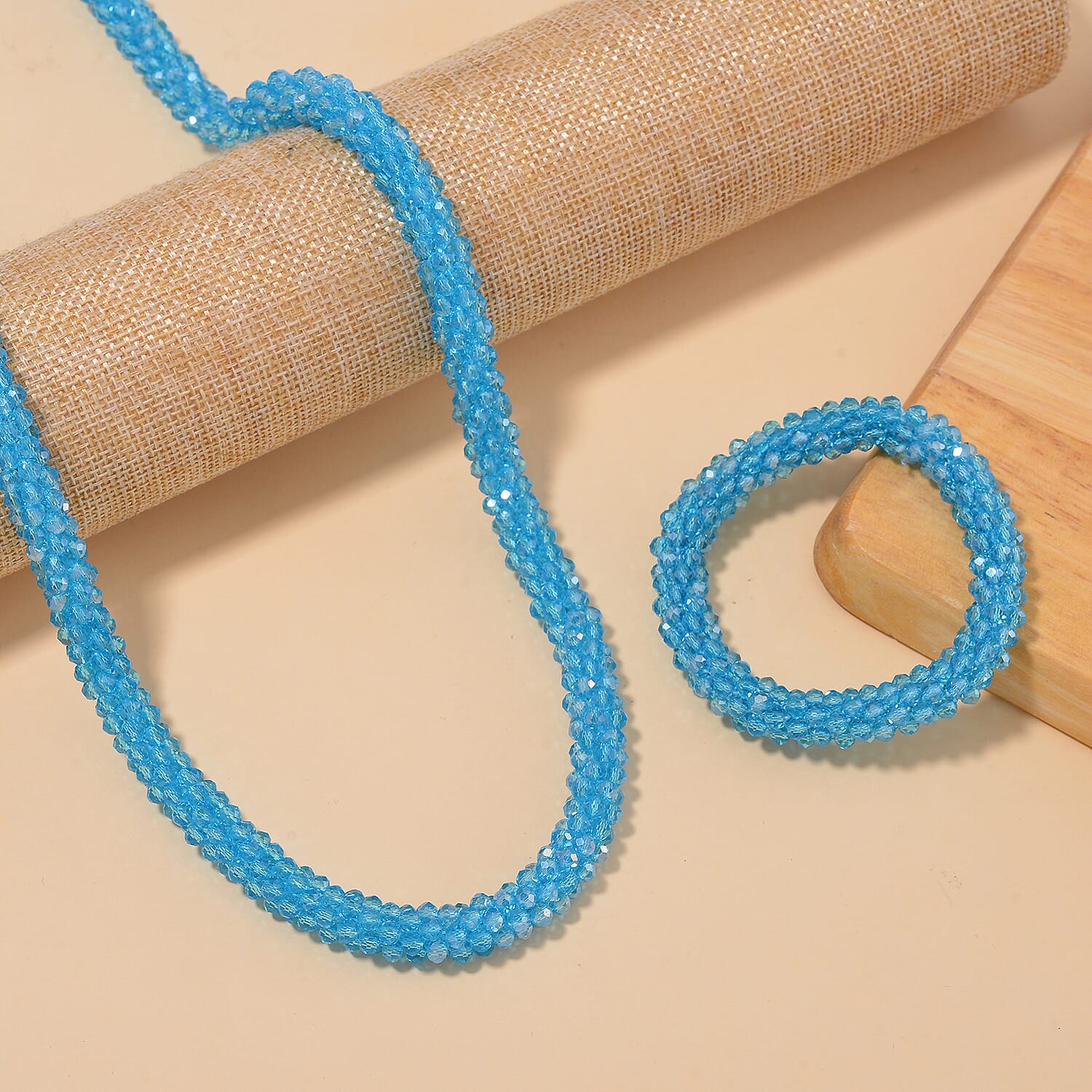 2 Piece Set -  Blue Crystal Necklace and Bracelet