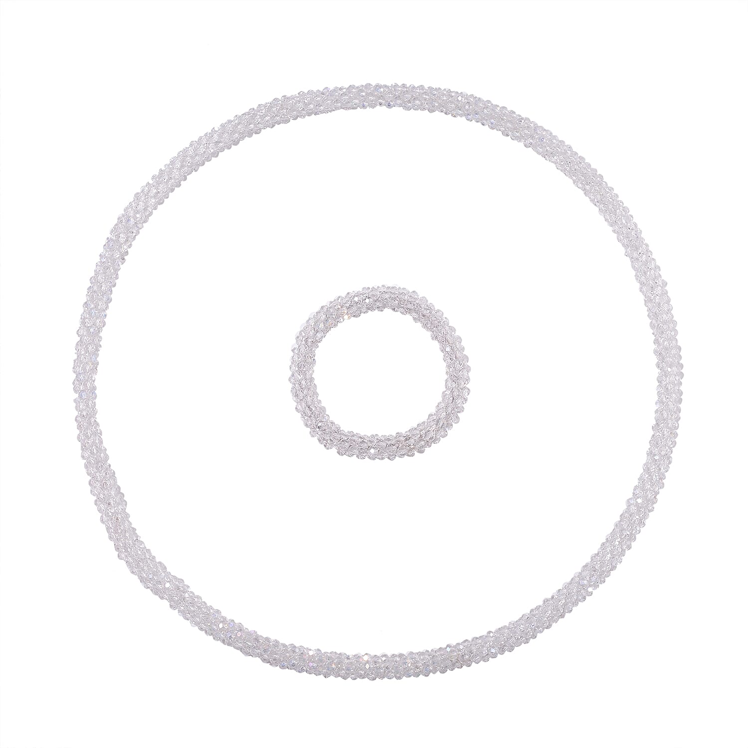 2 Piece Set - White Austrian Crystal Stone Necklace (Size 30) and Bracelet (Size 6.5-7)