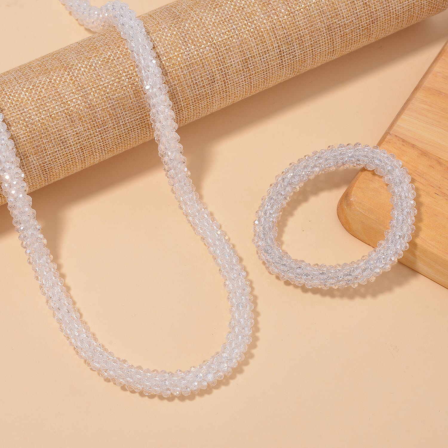 2 Piece Set - White Austrian Crystal Stone Necklace (Size 30) and Bracelet (Size 6.5-7)