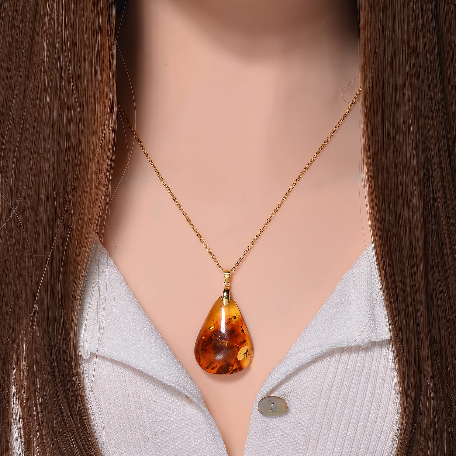 Amber Pendant with Chain (Size 20) in Sterling Silver