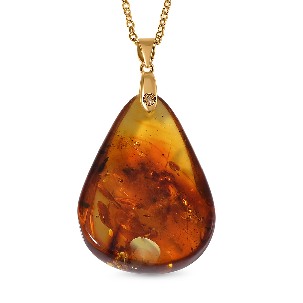 Amber Pendant with Chain (Size 20) in Sterling Silver
