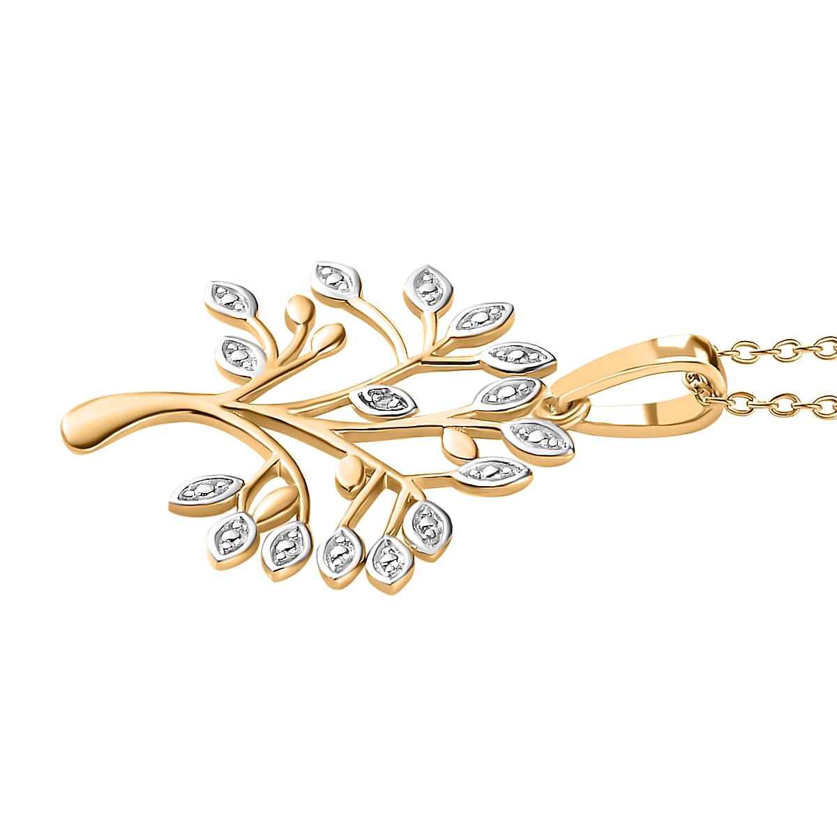 Natural Diamond Tree of Life Pendant with Chain (Size 20) in 14K Gold Overlay Sterling Silver