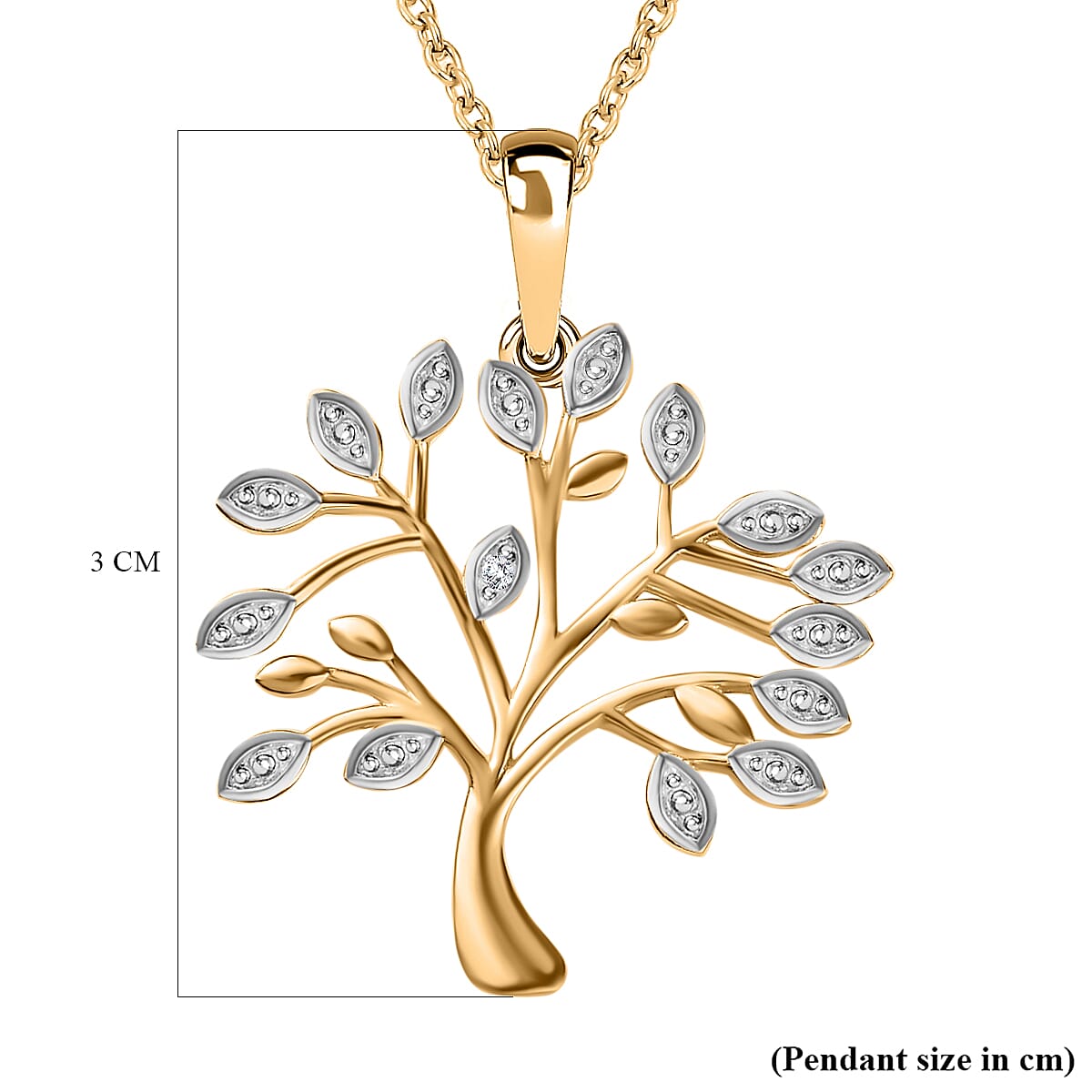 Natural Diamond Tree of Life Pendant with Chain (Size 20) in 14K Gold Overlay Sterling Silver