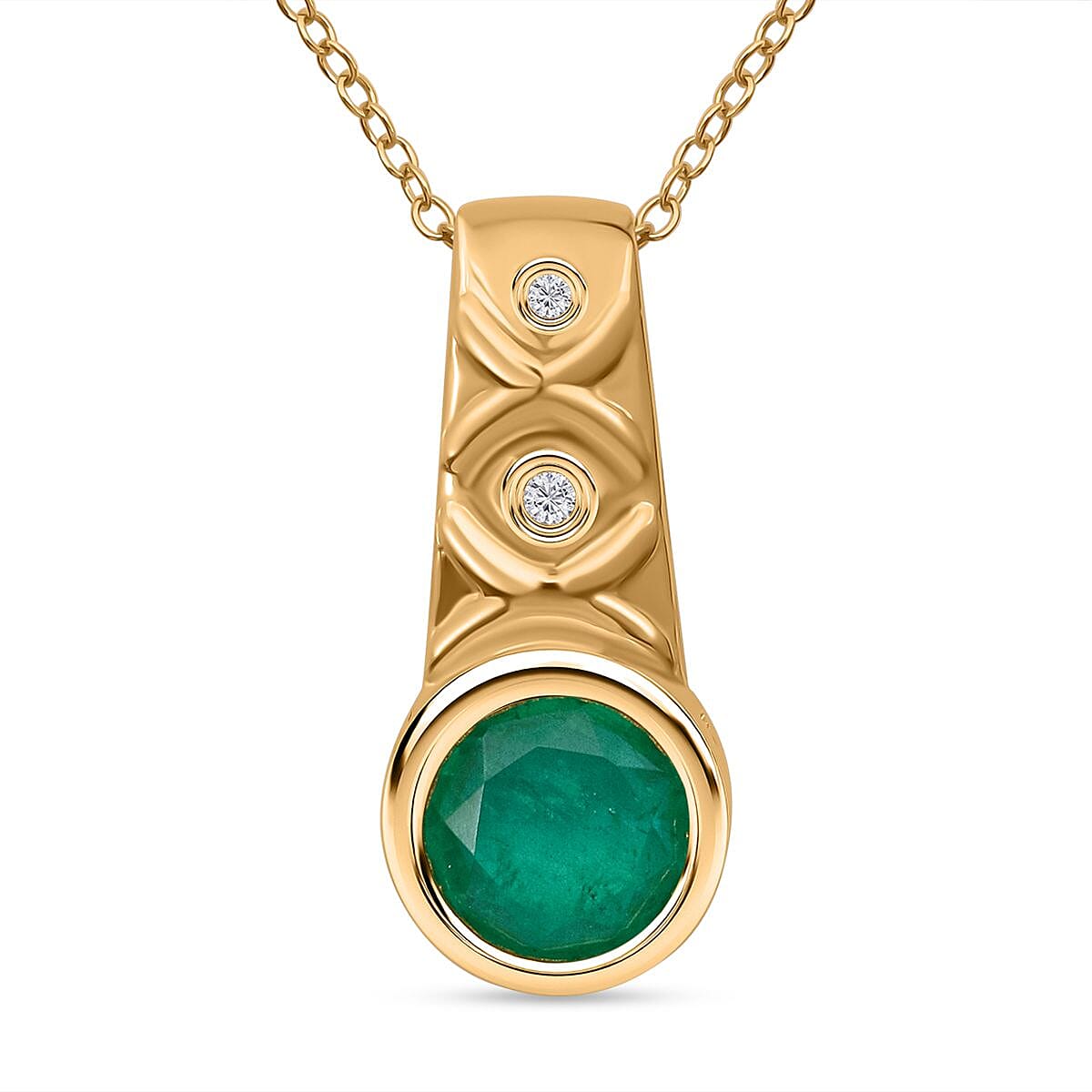 Emeraldine Triplet Quartz & White Zircon Pendant with Chain (Size - 20) in Vermeil Yellow Gold Plated Sterling Silver 3.32 Ct