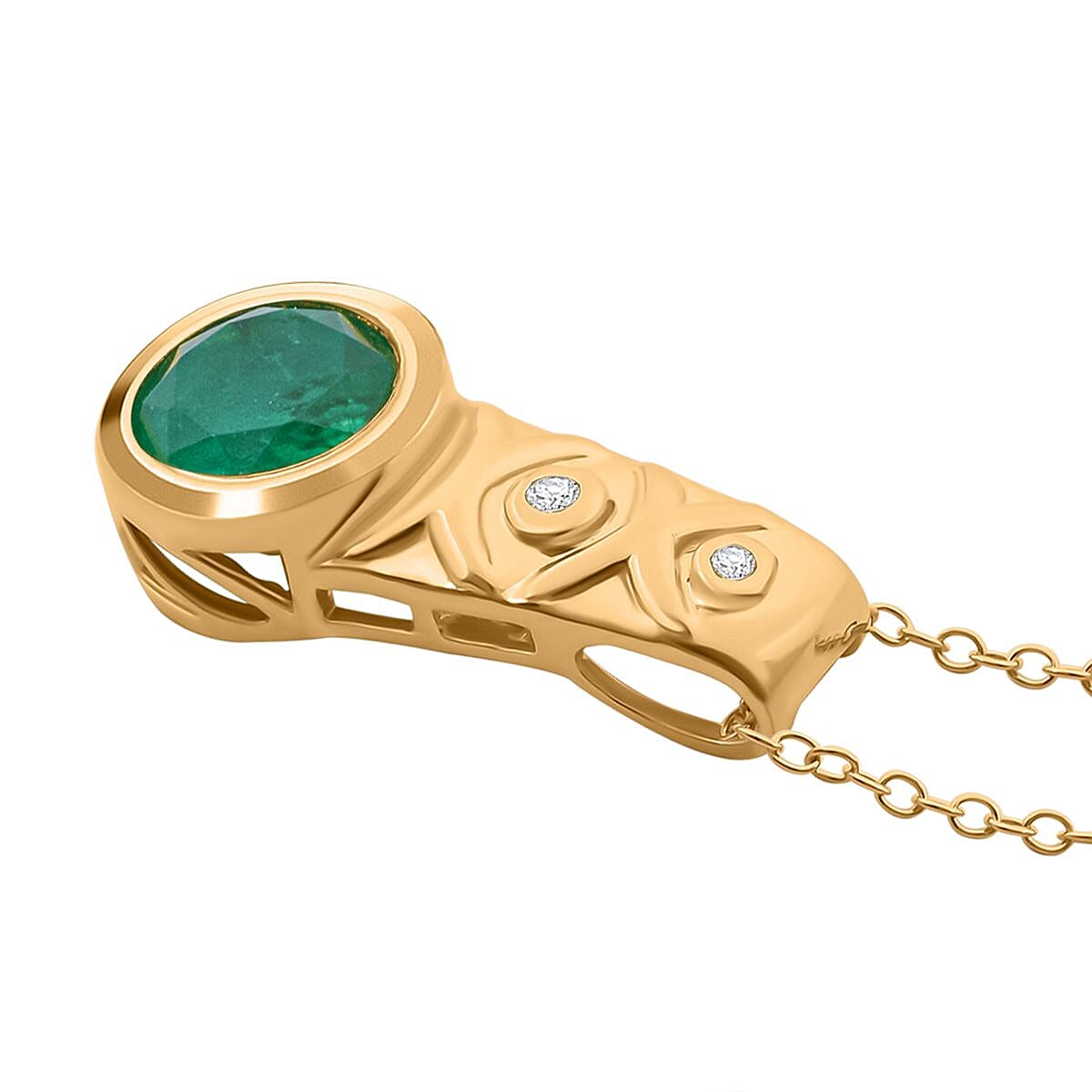 Emeraldine Triplet Quartz & White Zircon Pendant with Chain (Size - 20) in Vermeil Yellow Gold Plated Sterling Silver 3.32 Ct