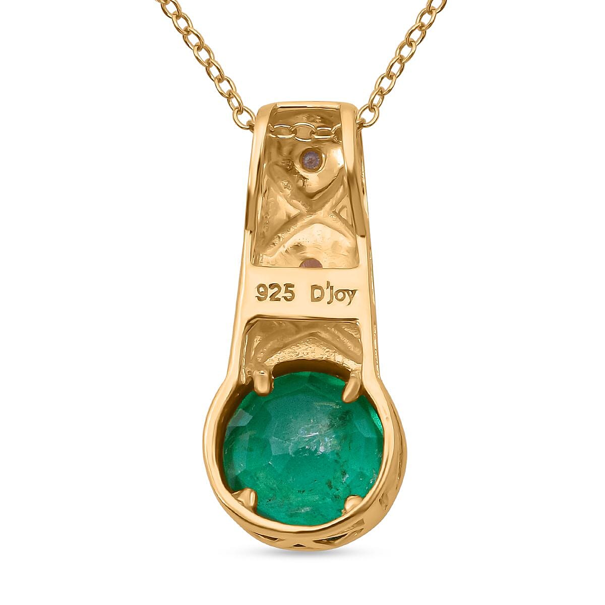 Emeraldine Triplet Quartz & White Zircon Pendant with Chain (Size - 20) in Vermeil Yellow Gold Plated Sterling Silver 3.32 Ct