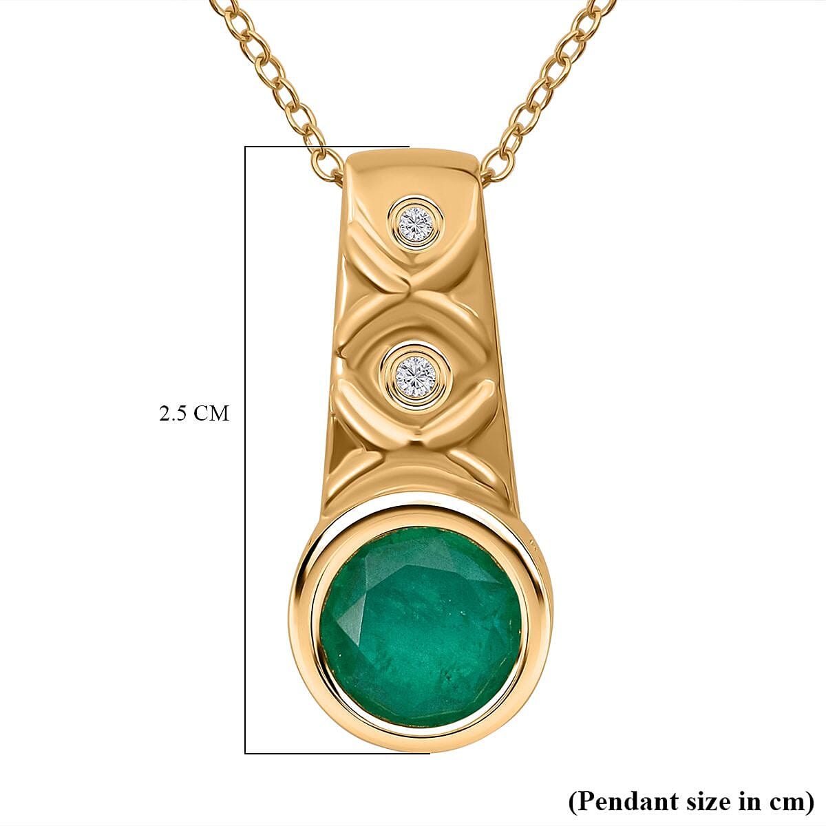 Emeraldine Triplet Quartz & White Zircon Pendant with Chain (Size - 20) in Vermeil Yellow Gold Plated Sterling Silver 3.32 Ct