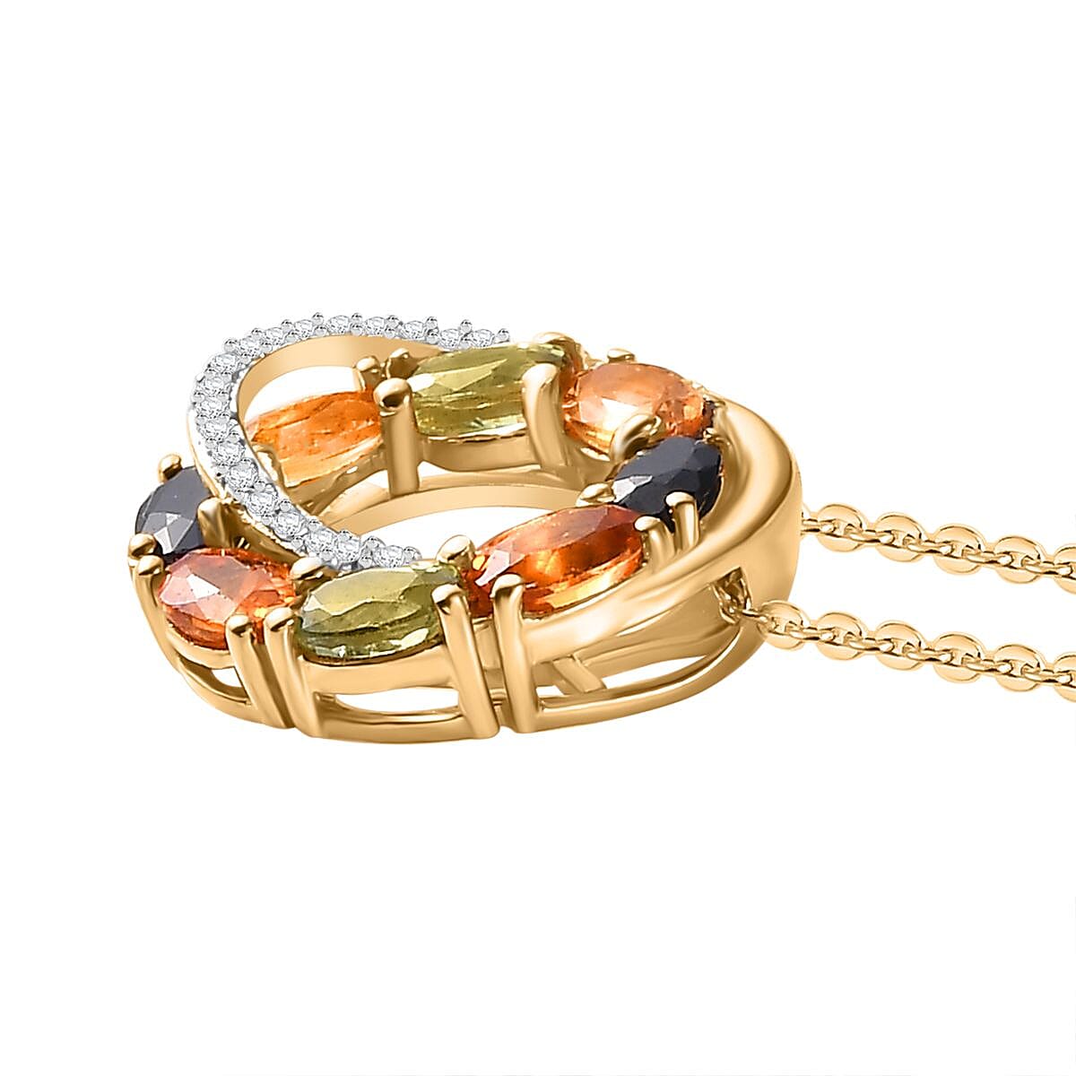 Orange Sapphire  Green Sapphire  Yellow Sapphire  Blue Sapphire,  White Zircon Pendant with Chain (Size 20) in 18K YG Vermeil Sterling Silver 0.29 ct  Silver Wt. 6.37 Gms  2.690  Ct.