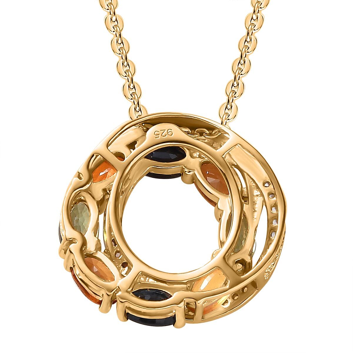 Orange Sapphire  Green Sapphire  Yellow Sapphire  Blue Sapphire,  White Zircon Pendant with Chain (Size 20) in 18K YG Vermeil Sterling Silver 0.29 ct  Silver Wt. 6.37 Gms  2.690  Ct.